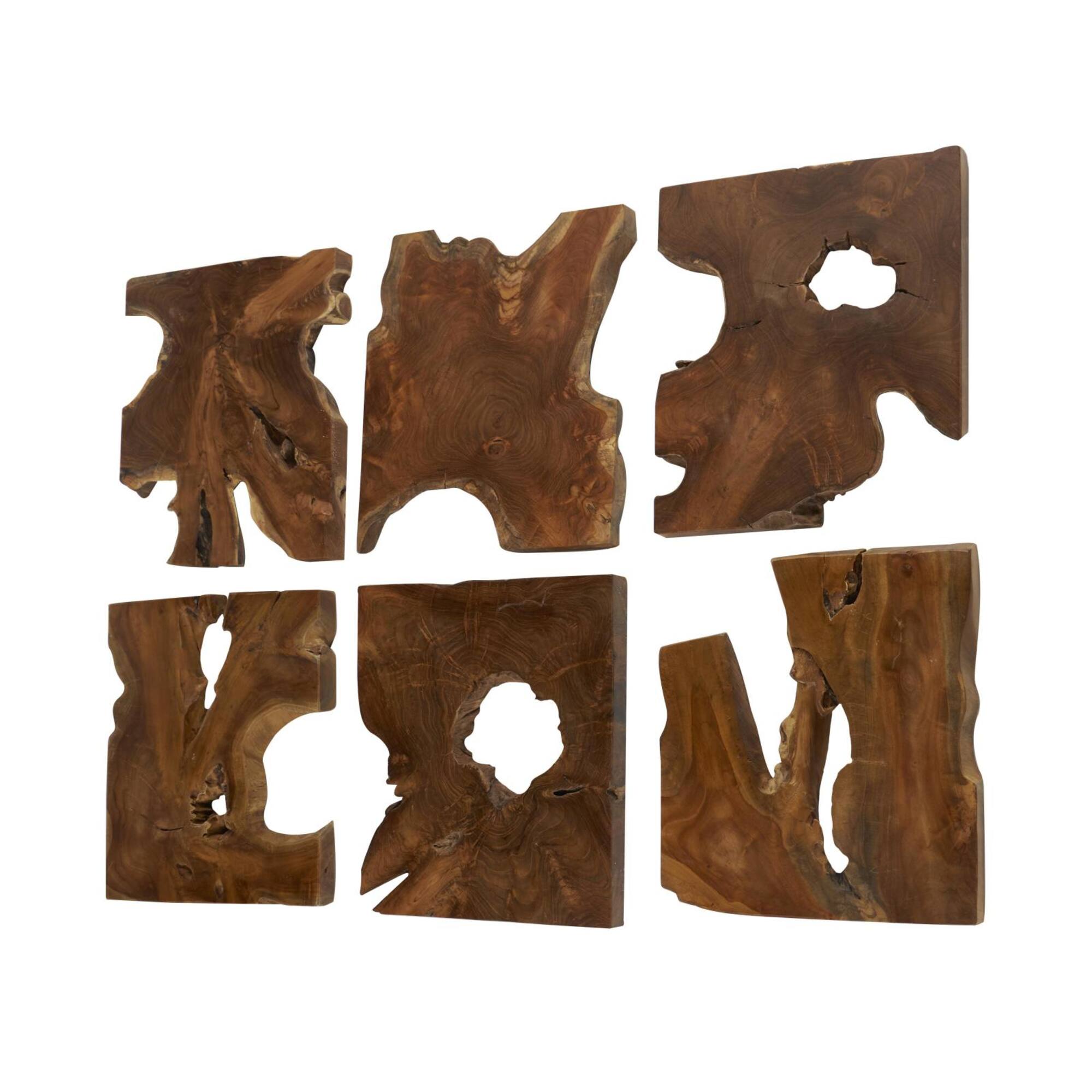 14" x 16" Brown Teak Wood Handmade Abstract Wall Décor Set